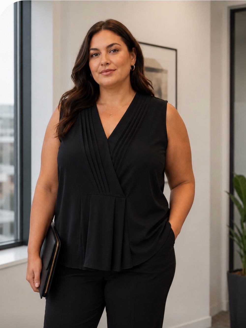 Ann Taylor Factory Black V-Neck Blouse Large